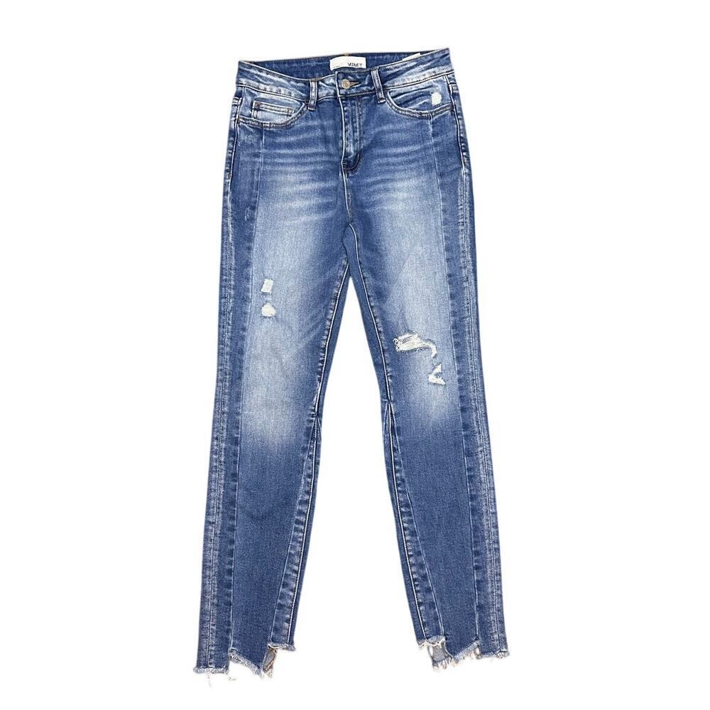 Vervet Flying Monkey High Rise Raw Hem Distressed Stretch Skinny Jeans size 27 - Picture 2 of 8